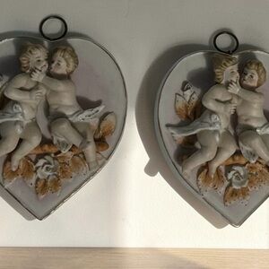 Pair of Vintage Arnart Porcelain Oval Cherub Wall decor